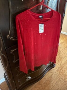 INC International Concepts Red Rhinestone Crewneck T-shirt